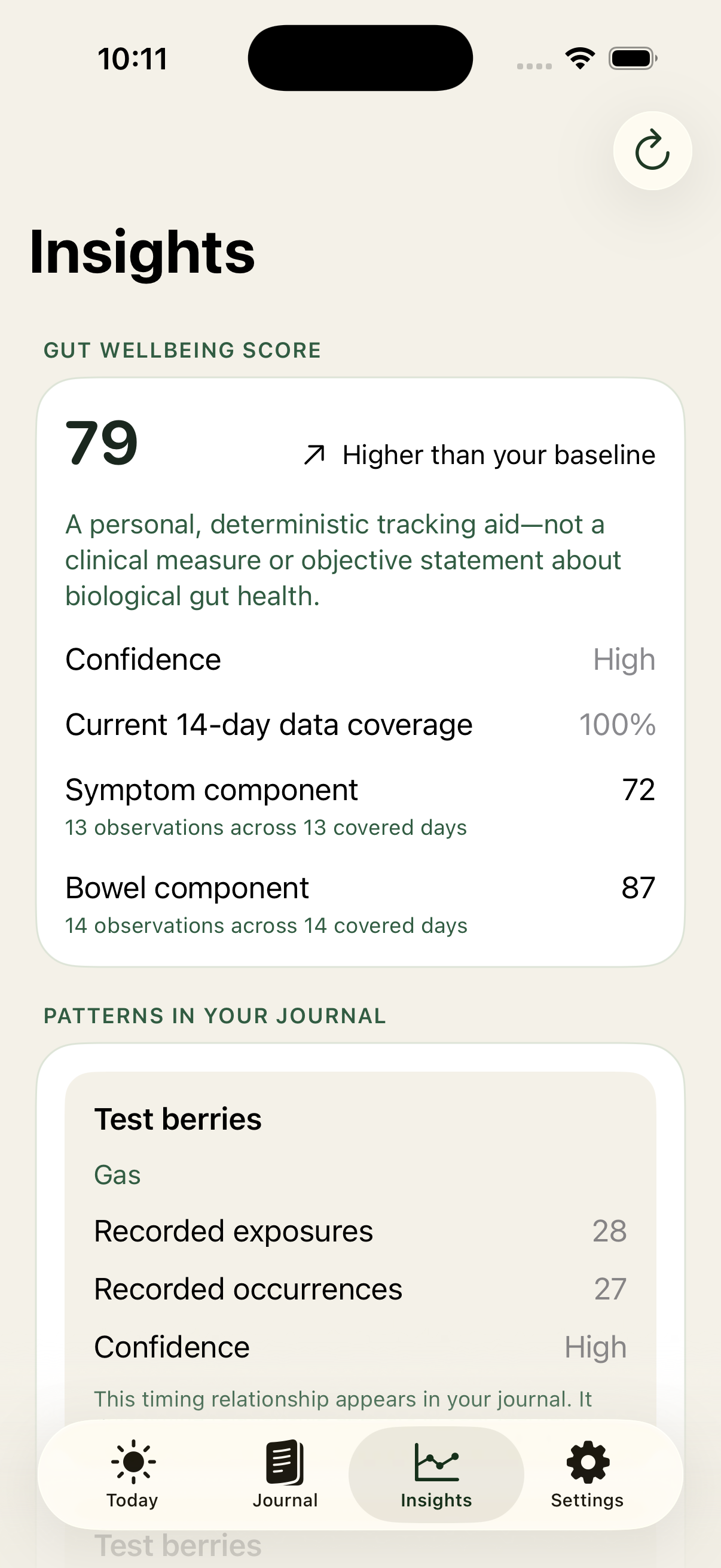 Gutelle Insights screen on iPhone